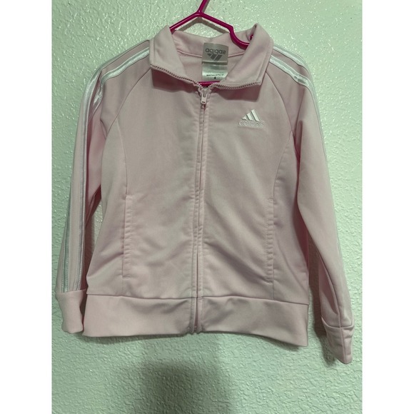 Adidas Tracksuit Set Size 4 Pink White Stripe Zip Up Jacket Pants Kids - Picture 8 of 12